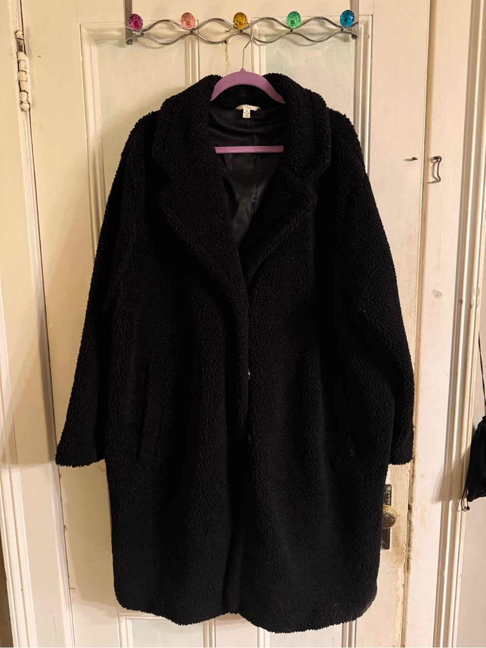 Time and Tru Black Teddy Coat with Notch Collar